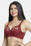 Amante Double Layered Non Wired Full Coverage Lace Bra Bra - Port Wine — thumbnail 2